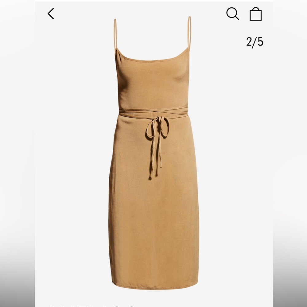 Anemos The K.m. Tie Midi Dress In Stretch Cupro Size Medium M Khaki Olive - Picture 5 of 10